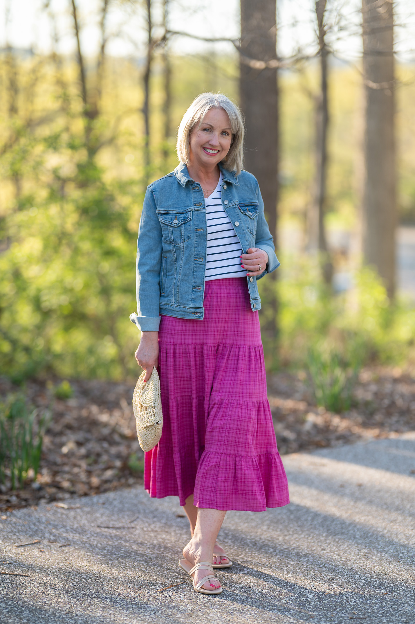 Bright Pink Tiered Skirt and Striped Tee