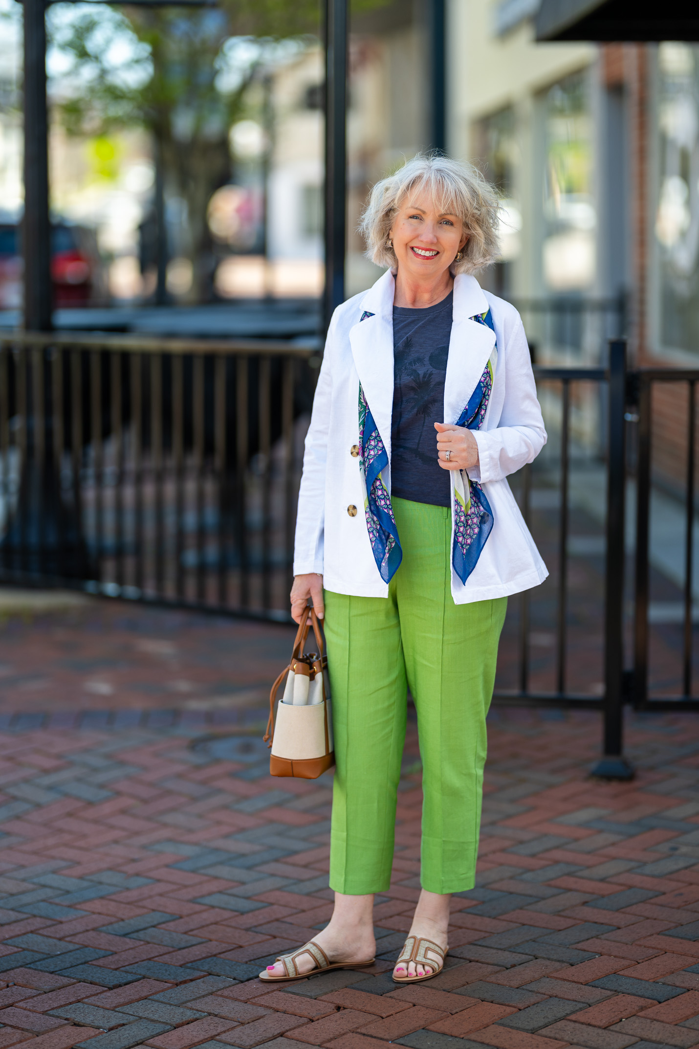Green Linen-Blend Pants